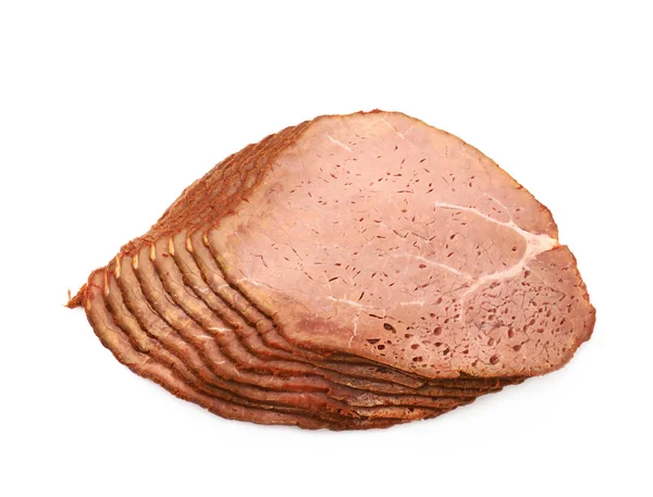 Geschnittenes geräuchertes Schinkenfleisch isoliert — Stockfoto