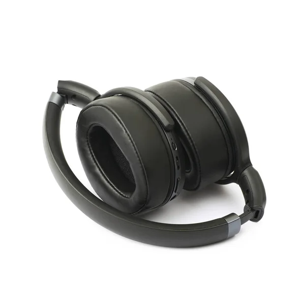 Black portable headphones isolated Stock Image