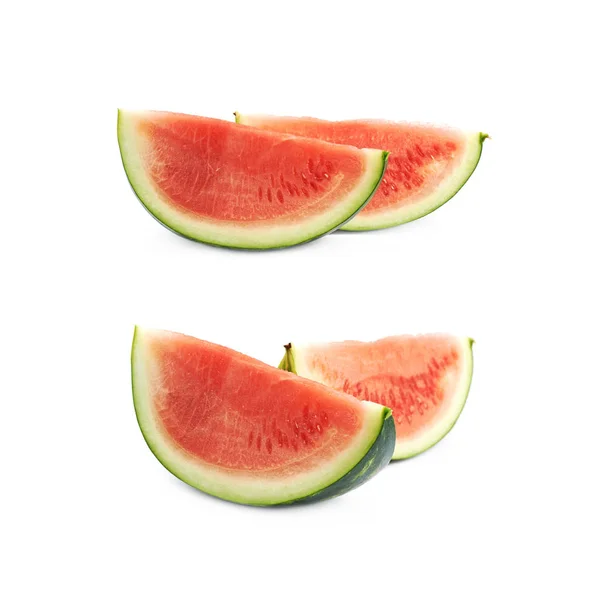 Pár meloun plátky, samostatný — Stock fotografie