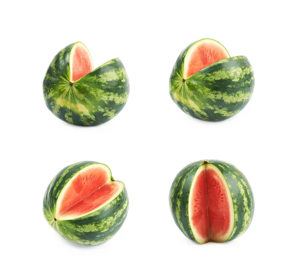 Wassermelone in Scheiben geschnitten isoliert — Stockfoto