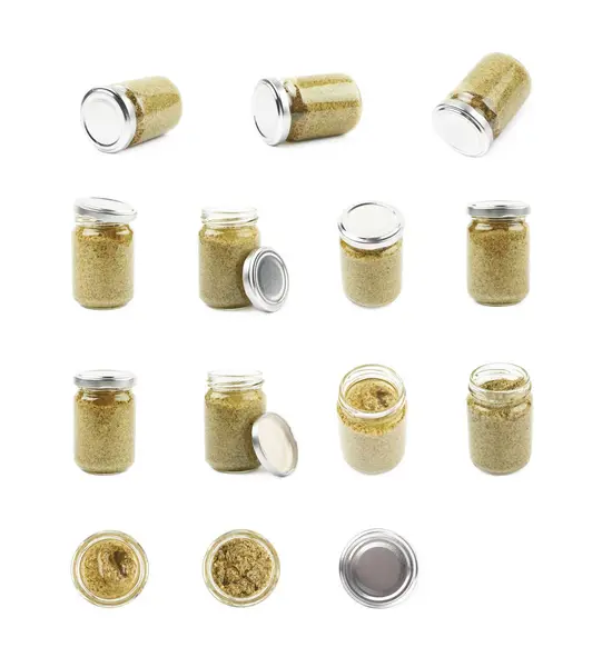 Glass jar of italian pesto isolated — Stock Photo, Image