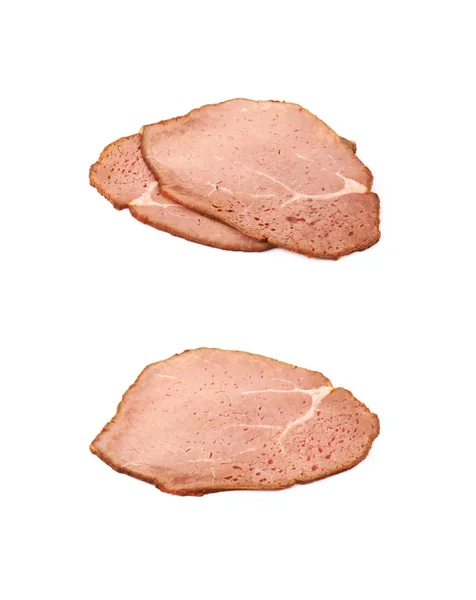 Carne de presunto fumada fatiada isolada — Fotografia de Stock