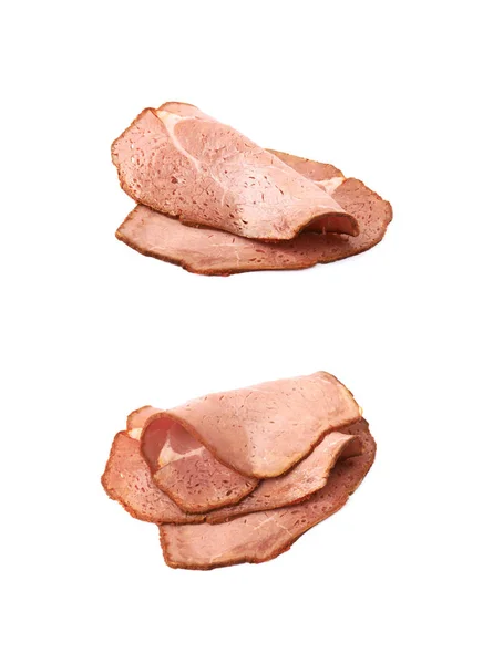 Geschnittenes geräuchertes Schinkenfleisch isoliert — Stockfoto