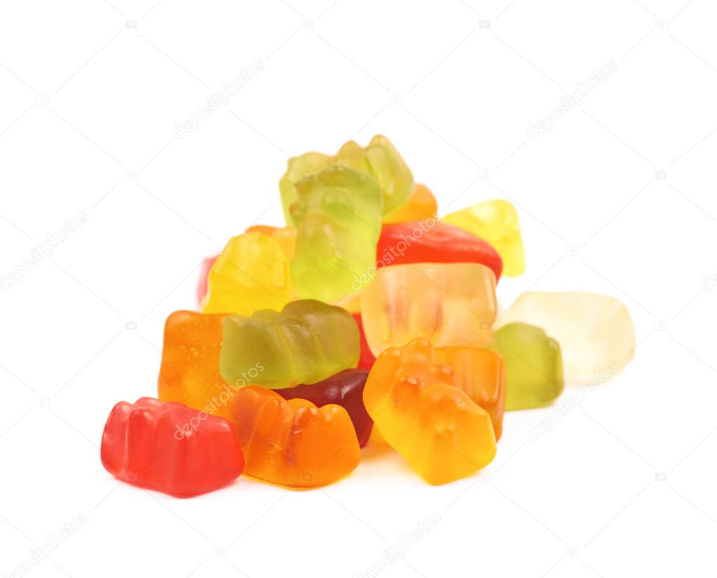 Pile of gummy bear candies isolated