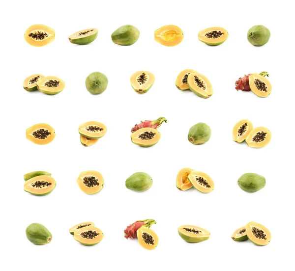 Set van papaja fruit beelden geïsoleerd — Stockfoto