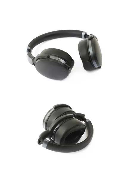 Černá Přenosná sluchátka, samostatný — Stock fotografie