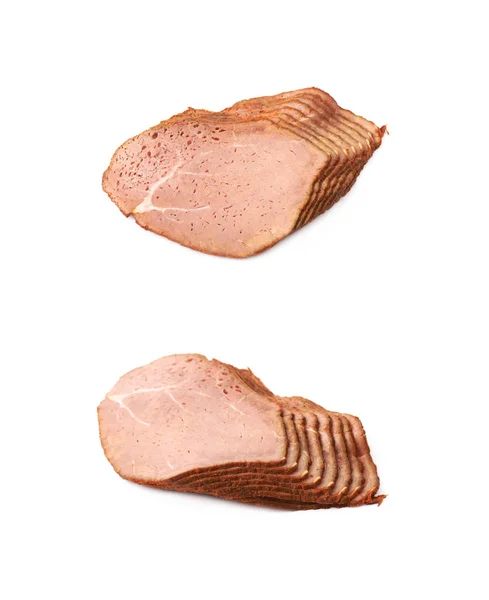 Carne de jamón ahumada en rodajas aislada —  Fotos de Stock