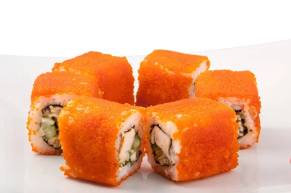 Rolar sushi. Menu Sushi. Comida japonesa . — Fotografia de Stock