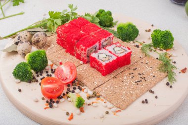 Rulo suşi. Sushi menüsü. Japon yemekleri.