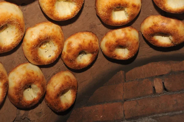 Process of cooking tandoor bread national Uzbek flatbread — Stock Photo, Image