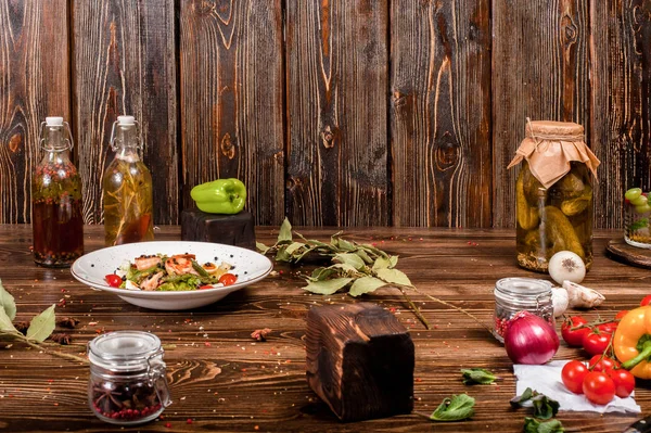 dirty food still life on wooden background