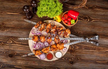 Raw barbecue shish kebabs - grilled meat clipart