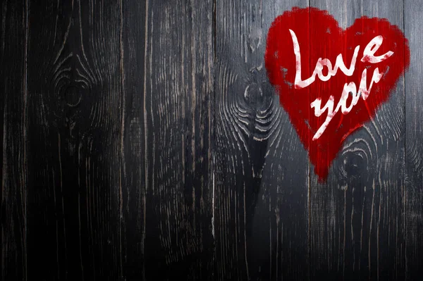 Love You Heart Greeting On Distressed Vintage Grunge Texture Wood Background Painted