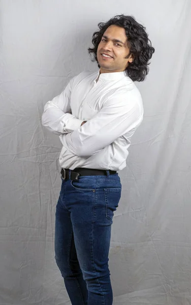 Asian Male Model Wearing White Shirt Side Pose — Stock Photo, Image