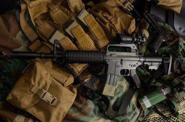 Assault rifle m16, pistol, grenade clipart