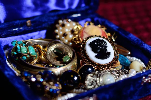 Antique vintage jewelry in the box