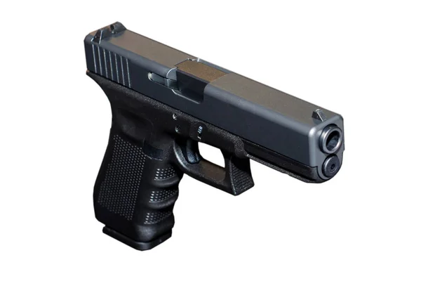 Pistola Nera Metallo 9Mm Sfondo Bianco — Foto Stock