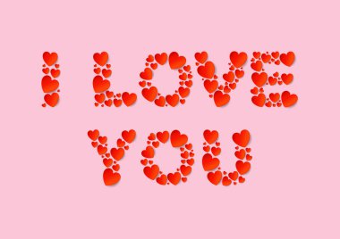 I Love You harfler düz kırmızı vektör kağıt kalpleri ile lay