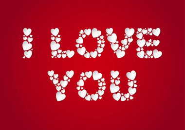 I Love You harfler düz beyaz vektör kağıt kalpleri ile lay