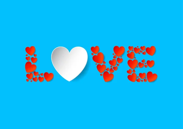 Letras de amor planas con corazones de papel de vector rojo — Vector de stock