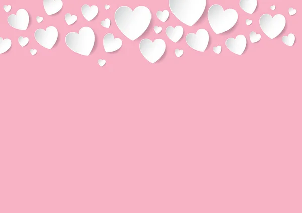 Valentinstag rosa Hintergrund mit Kopierraum und fallenden weißen Vektor Papier Herzen — Stockvektor