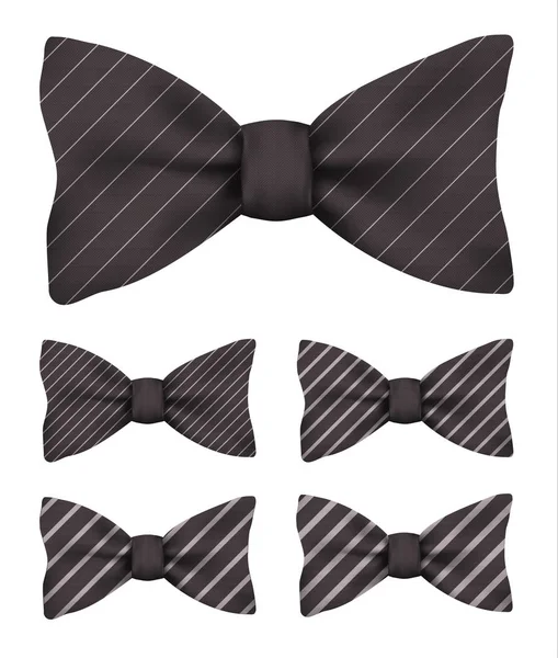 Black bow tie with white stripes set realistic vector illustration — Stock Vector