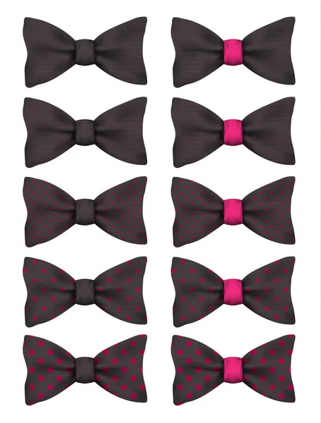 Corbata de lazo negro con puntos rosados conjunto ilustración vector realista — Archivo Imágenes Vectoriales