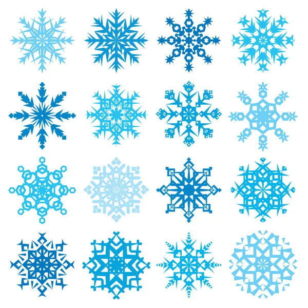 Diversas formas de copo de nieve decorativo invierno set vector ilustración — Archivo Imágenes Vectoriales