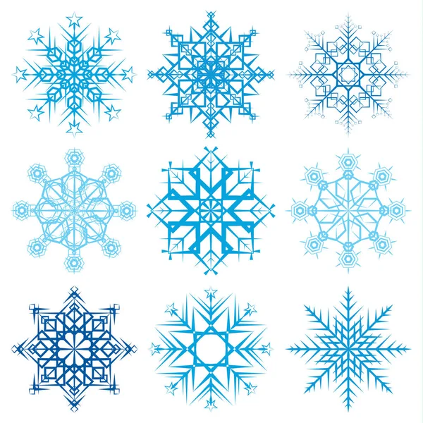 Verschiedene Schneeflockenformen dekorative Winter Set Vektor Illustration — Stockvektor