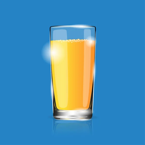 Glass of fresh orange juice realistic vector illustration isolated on blue — Stock Vector