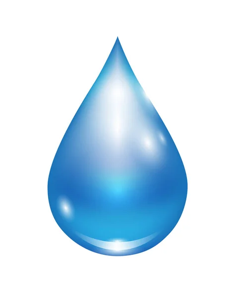 Blue water drop in light realistic vector illustration isolated on white — Stock Vector