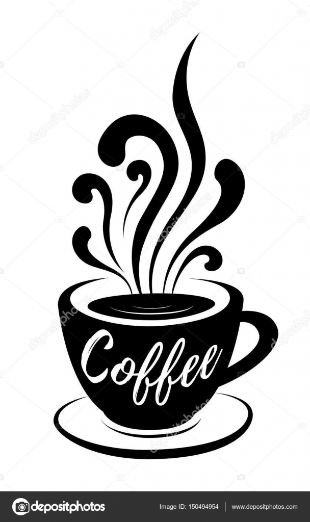 Download Coffee stylized lettering on coffee cup with steam hand drawn vector illustration on white ...