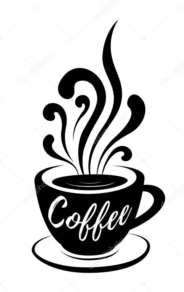 Download Coffee stylized lettering on coffee cup with steam hand drawn vector illustration on white ...