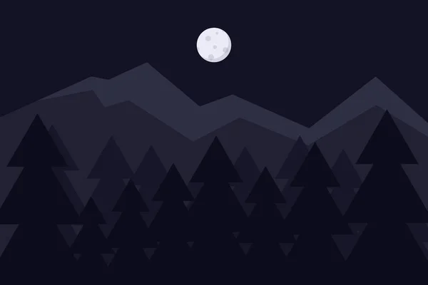 Night forest with mountains vector illustration — Stock Vector