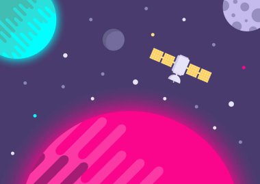 Gezegenlerin ve yıldızların ile uydu. Vektör çizim