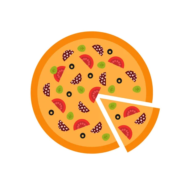 Pizza mit Scheibenvektorabbildung auf weißem Hintergrund — Stockvektor