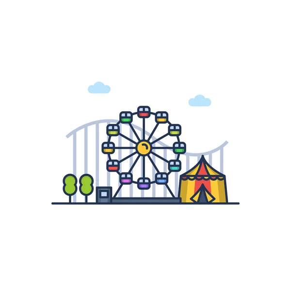 Parco divertimenti colorato illustrazione sullo sfondo bianco. Illustrazione vettoriale — Vettoriale Stock