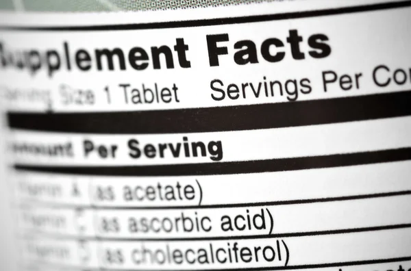 Supplement Facts closeup — Stock Photo, Image