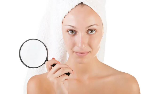 Woman With Towel Around Her Head — Stock Photo, Image