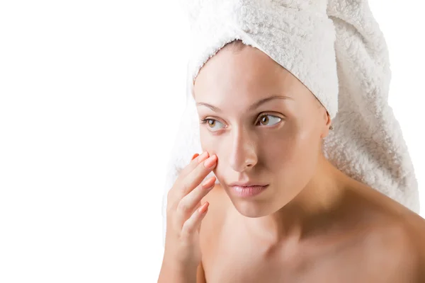 Woman With Towel Around Her Head — Stock Photo, Image