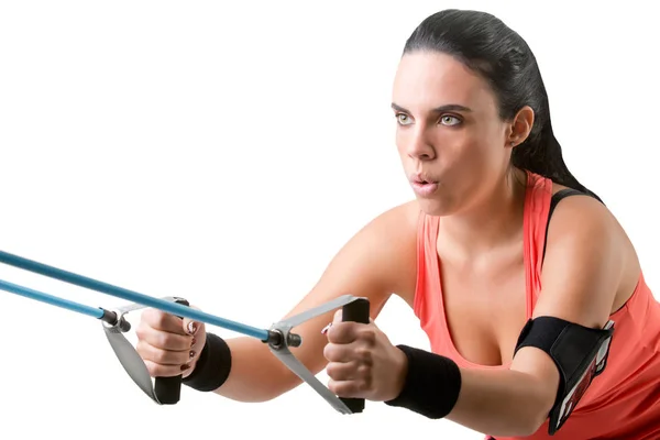 Woman Working Out With Elastic Bands — Stock Photo, Image