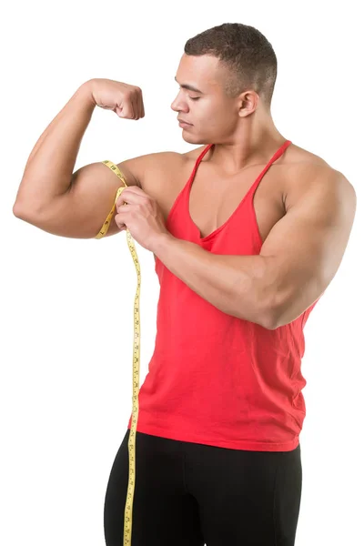 Măsurarea bicepsului său — Fotografie, imagine de stoc