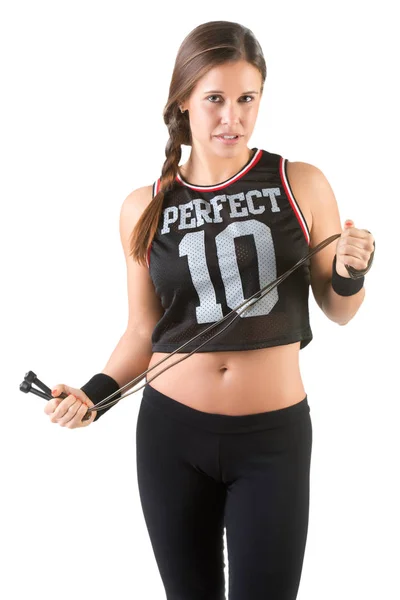 Sporty Woman With Jumping Rope — Stock Photo, Image