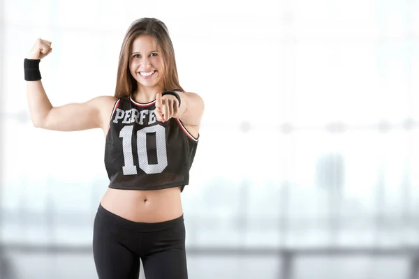Sporty Woman Pointing At You — Stock Photo, Image