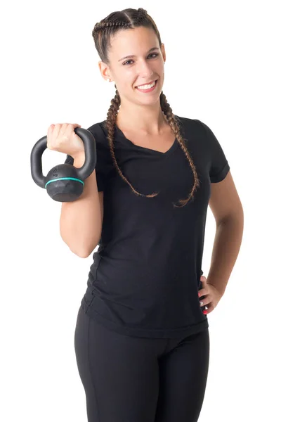 Female Personal Trainer Holding Kettlebell Isolated — Stock Photo, Image