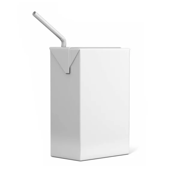  Meyve suyu kutusu paketi saman ile beyaz gerçekçi render. 3D çizim