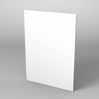 Boş a4 afiş poster tasarım yerine gri izole. 3D render illüstrasyon.