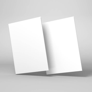 Boş a4 afiş poster tasarım yerine gri izole. 3D render illüstrasyon.