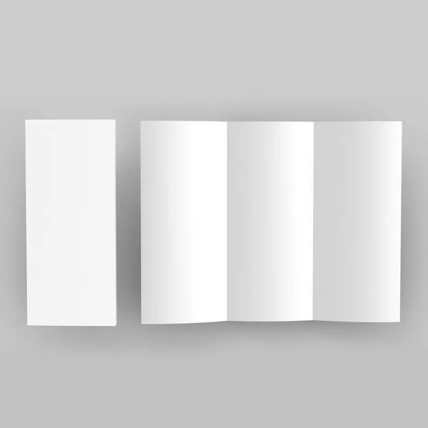 Folleto tri pliegue maqueta blanco en blanco para la plantilla de diseño 3d renderizado ilustración . —  Fotos de Stock