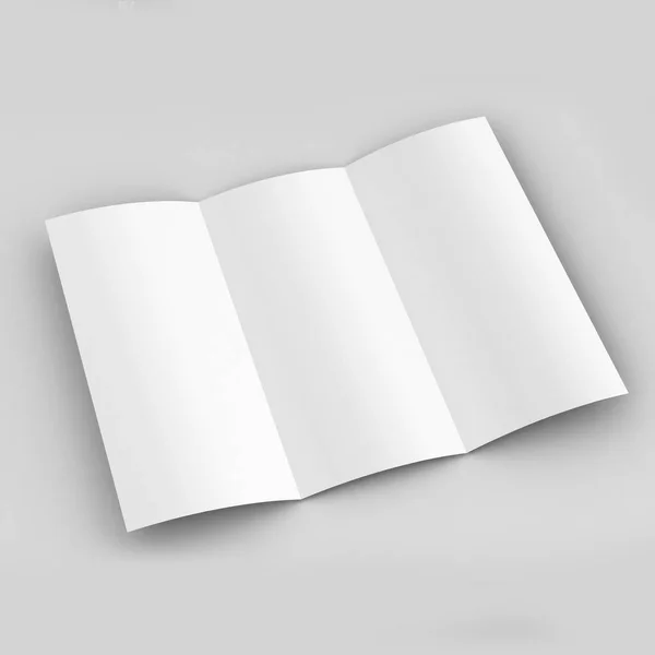 Folleto tri pliegue maqueta blanco en blanco para la plantilla de diseño 3d renderizado ilustración . —  Fotos de Stock